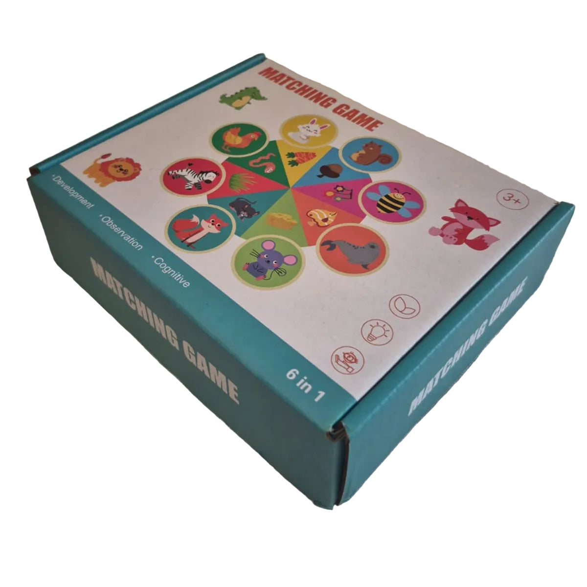 6-in-1 wooden matching game box, ages 3 and up