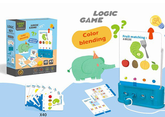 Logic Key Stage A3 gameplay showing fruit matching and color blending cards