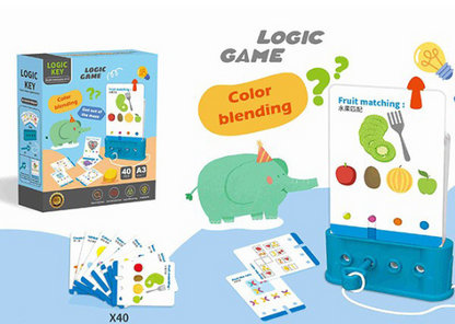 Logic Key Stage A3 gameplay showing fruit matching and color blending cards
