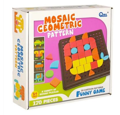 Mosaic Geometric Pattern Game box front — 170 pieces, 20 cartoon patterns, ages 3+