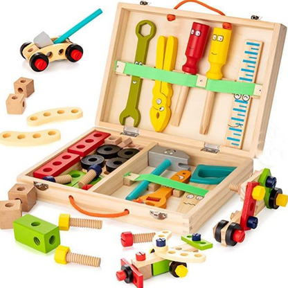 Simulation Toolbox box front — 36-piece wooden builder kit, Toolbox Series, ages 36 months+
